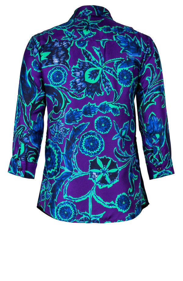 Katharine Shirt Collar 3/4 Sleeve Silk Twill (Deco Velvet)