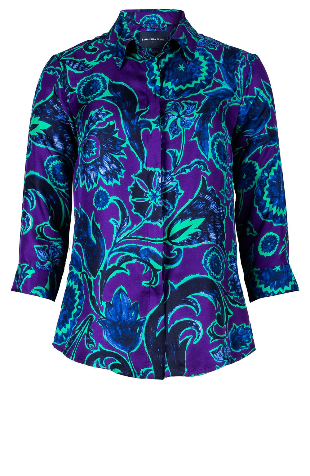 Katharine Shirt Collar 3/4 Sleeve Silk Twill (Deco Velvet)