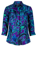 Katharine Shirt Collar 3/4 Sleeve Silk Twill (Deco Velvet)