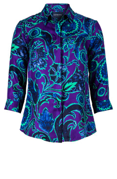 Katharine Shirt Collar 3/4 Sleeve Silk Twill (Deco Velvet)