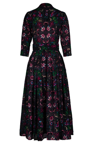 Audrey Dress #4 Shirt Collar 3/4 Sleeve Midi Length Wool (Deer Stalker) - Black Pink