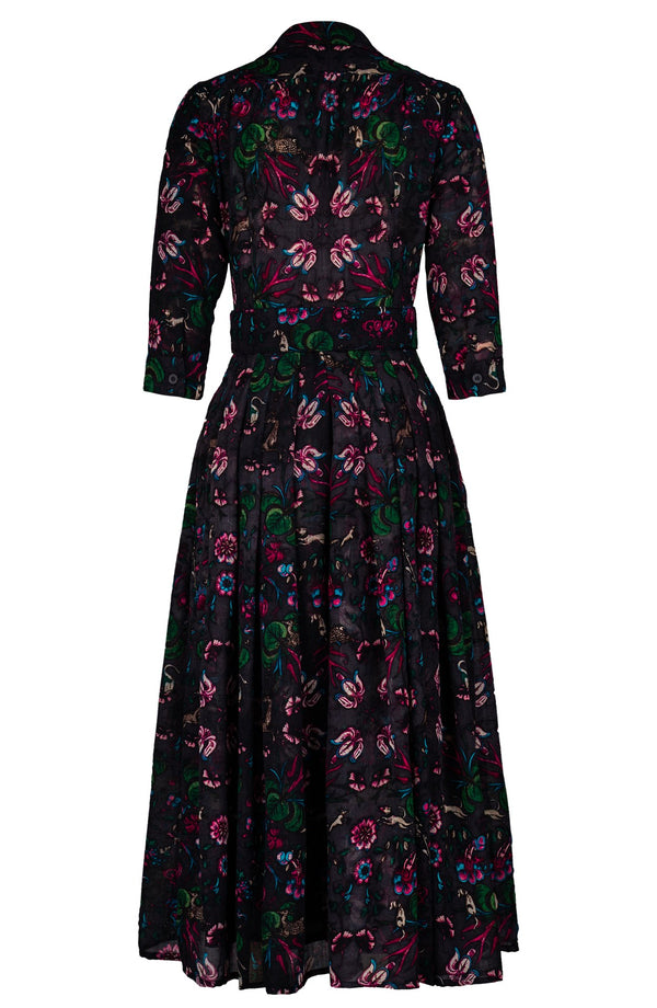 Audrey Dress #4 Shirt Collar 3/4 Sleeve Midi Length Wool (Deer Stalker) - Black Pink