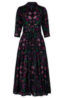 Audrey Dress #4 Shirt Collar 3/4 Sleeve Midi Length Wool (Deer Stalker) - Black Pink
