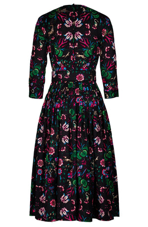 Florance Dress Crew Neck 3/4 Sleeve Midi Length Cotton Stretch (Deer Stalker)