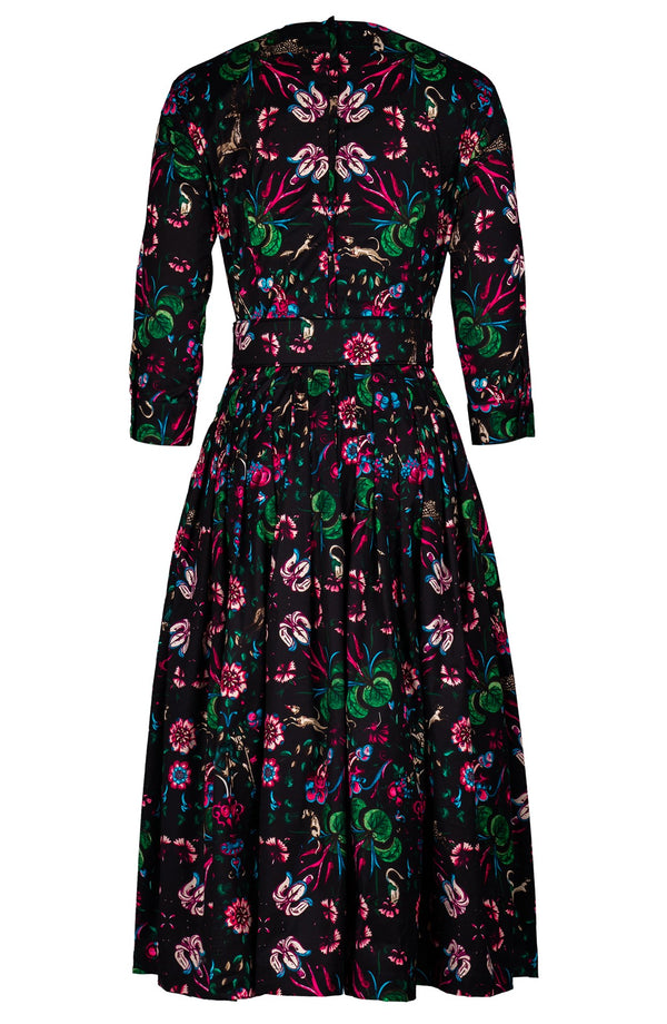 Florance Dress Crew Neck 3/4 Sleeve Midi Length Cotton Stretch (Deer Stalker)
