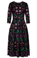 Florance Dress Crew Neck 3/4 Sleeve Midi Length Cotton Stretch (Deer Stalker)