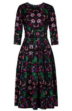 Florance Dress Crew Neck 3/4 Sleeve Midi Length Cotton Stretch (Deer Stalker)