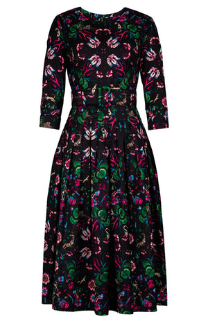Florance Dress Crew Neck 3/4 Sleeve Midi Length Cotton Stretch (Deer Stalker)