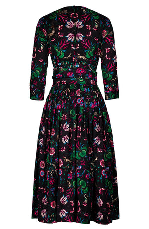 Florance Dress Crew Neck 3/4 Sleeve Midi Length Cotton Stretch (Deer Stalker)