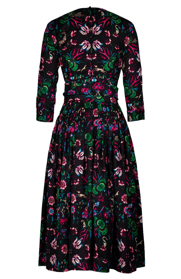 Florance Dress Crew Neck 3/4 Sleeve Midi Length Cotton Stretch (Deer Stalker)