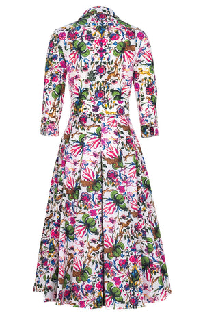 Samantha Dress Shirt Collar 3/4 Sleeve Midi Length Poliamide Taffta (Deer Stalker)