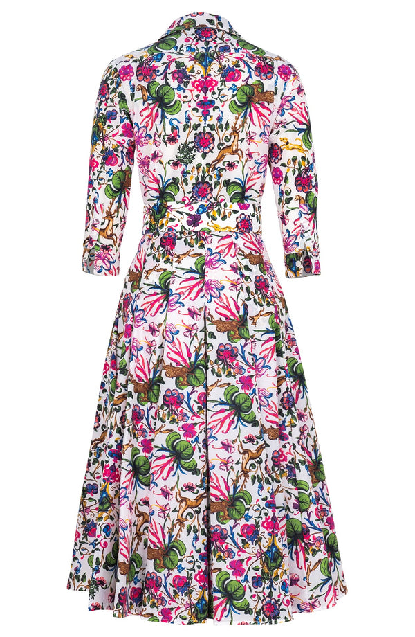 Samantha Dress Shirt Collar 3/4 Sleeve Midi Length Poliamide Taffta (Deer Stalker)