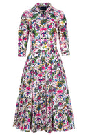 Samantha Dress Shirt Collar 3/4 Sleeve Midi Length Poliamide Taffta (Deer Stalker)