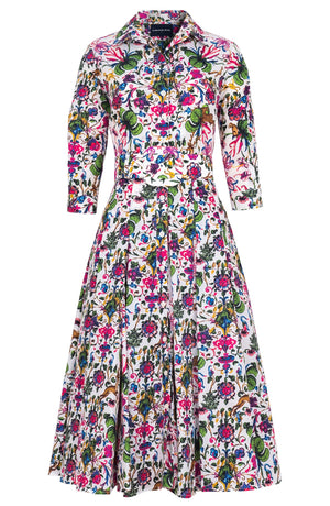 Samantha Dress Shirt Collar 3/4 Sleeve Midi Length Poliamide Taffta (Deer Stalker)