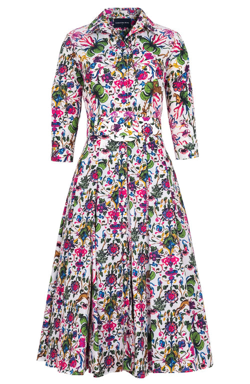 Samantha Dress Shirt Collar 3/4 Sleeve Midi Length Poliamide Taffta (Deer Stalker)