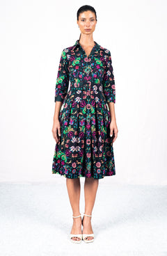 Audrey Dress #1 Shirt Collar 3/4 Sleeve Long Length Cotton Stretch (Deer Stalker)