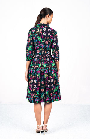 Audrey Dress #1 Shirt Collar 3/4 Sleeve Long Length Cotton Stretch (Deer Stalker)