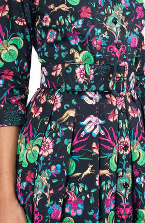 Audrey Dress #1 Shirt Collar 3/4 Sleeve Long Length Cotton Stretch (Deer Stalker)