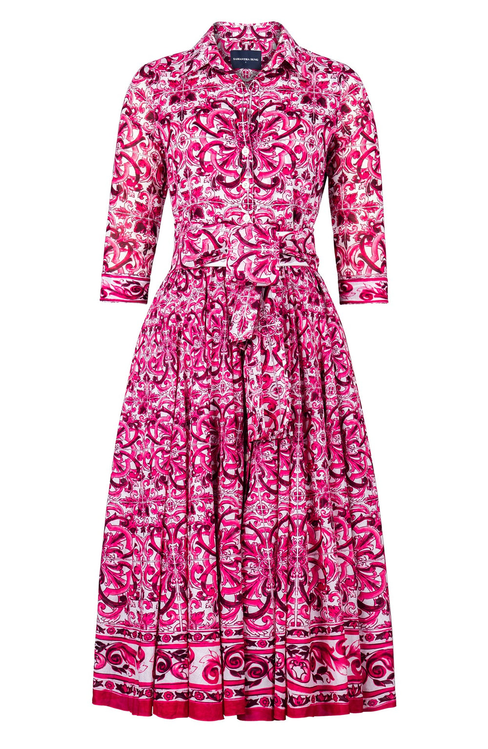 Aster Dress Shirt Collar 3/4 Sleeve Midi Length Cotton Musola (Del Mar Tile)