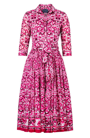 Aster Dress Shirt Collar 3/4 Sleeve Midi Length Cotton Musola (Del Mar Tile)