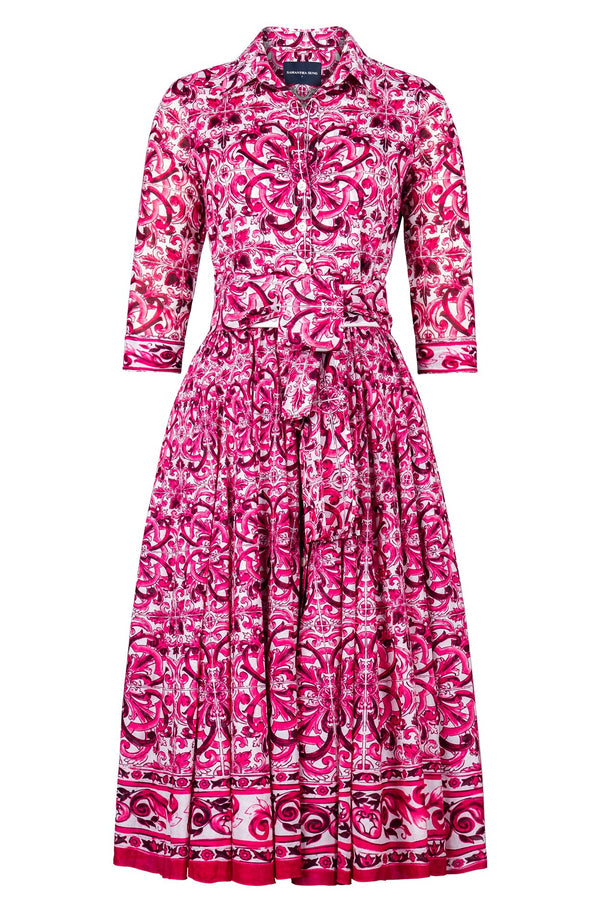Aster Dress Shirt Collar 3/4 Sleeve Midi Length Cotton Musola (Del Mar Tile)