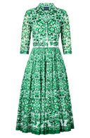 Aster Dress Shirt Collar 3/4 Sleeve Midi Length Cotton Musola (Del Mar Tile)