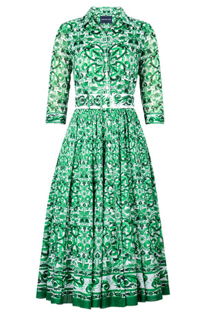 Aster Dress Shirt Collar 3/4 Sleeve Midi Length Cotton Musola (Del Mar Tile)