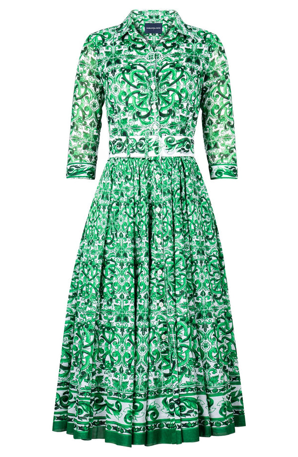Aster Dress Shirt Collar 3/4 Sleeve Midi Length Cotton Musola (Del Mar Tile)