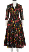 Avenue Dress Shirt Collar 3/4 Sleeve Midi Length Cotton Musola (Delanica Flower)