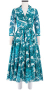 Olivia Dress Shirt Collar 3/4 Sleeve Midi Length Cotton Musola (Delft Dutcese)