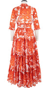 Eden Dress Crew Neck 3/4 Sleeve with Hamilton Belt Maxi Length Cotton Musola (Delft Dutcese)
