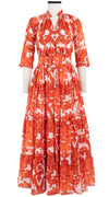 Eden Dress Crew Neck 3/4 Sleeve with Hamilton Belt Maxi Length Cotton Musola (Delft Dutcese)