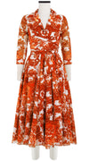 Olivia Dress Shirt Collar 3/4 Sleeve Midi Length Cotton Musola (Delft Dutcese)