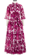 Eden Dress Crew Neck 3/4 Sleeve with Hamilton Belt Maxi Length Cotton Musola (Delft Dutcese)