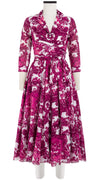 Olivia Dress Shirt Collar 3/4 Sleeve Midi Length Cotton Musola (Delft Dutcese)