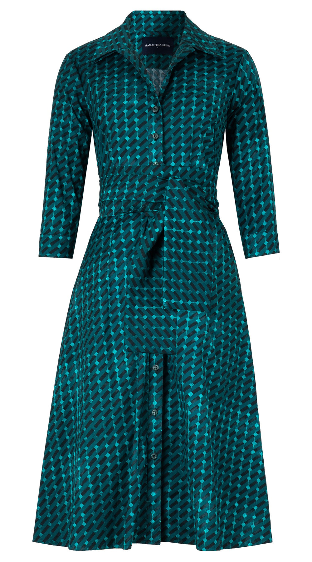 Abel Dress Shirt Collar 3/4 Sleeve Long Length Cotton Stretch (Diagonal Stick)