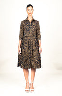 Audrey Dress #1 Shirt Collar 3/4 Sleeve Long Length Cotton Stretch (Dior Leopard Dark)