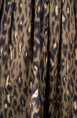Audrey Dress #1 Shirt Collar 3/4 Sleeve Long Length Cotton Stretch (Dior Leopard Dark)