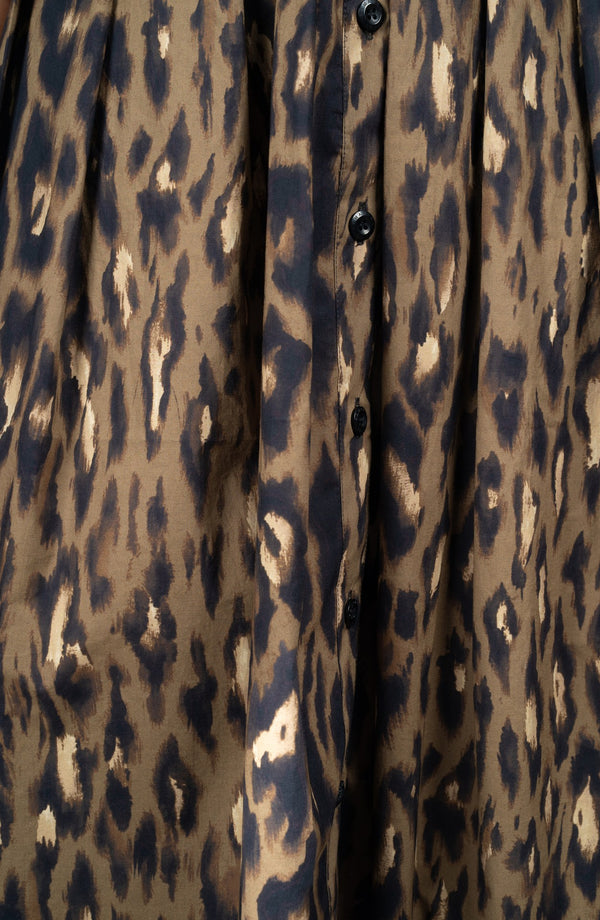 Audrey Dress #1 Shirt Collar 3/4 Sleeve Long Length Cotton Stretch (Dior Leopard Dark)