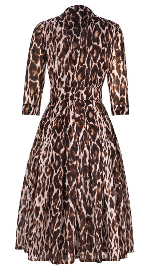 Audrey Dress #4 Shirt Collar 3/4 Sleeve Long +3 Length Cotton Musola (Dior Leopard)