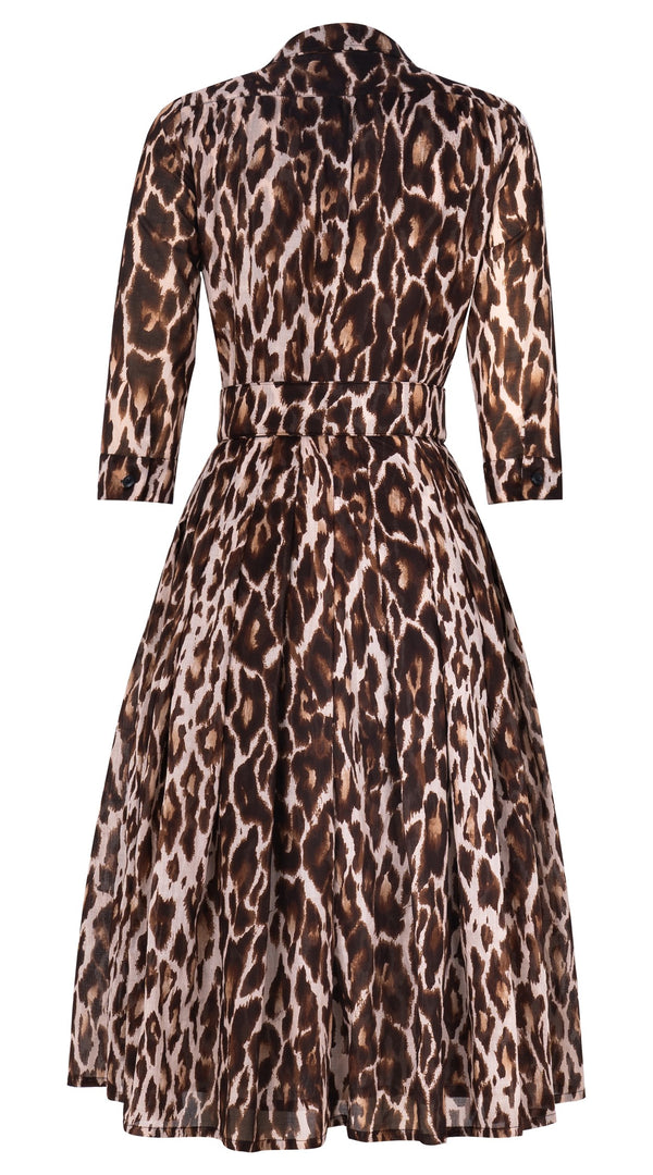 Audrey Dress #4 Shirt Collar 3/4 Sleeve Long +3 Length Cotton Musola (Dior Leopard)