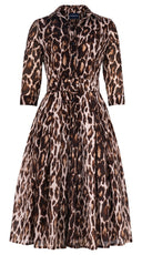 Audrey Dress #4 Shirt Collar 3/4 Sleeve Long +3 Length Cotton Musola (Dior Leopard)