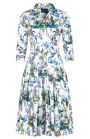 Audrey Dress #2 Shirt Collar 3/4 Sleeve Long Length Cotton Stretch (Eastern Paisley Flower)