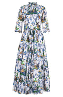 Eva Dress Crew Neck 3/4 Sleeve Maxi Length Cotton Musola (East Moon White)