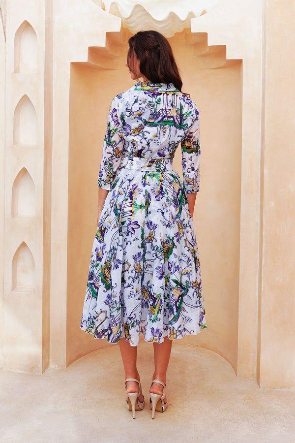 Aster Dress Shirt Collar 3/4 Sleeve Midi Length Cotton Musola (East Moon White)