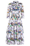 Audrey Dress #4 Shirt Collar 3/4 Sleeve Midi Length Cotton Musola (East Moon White)
