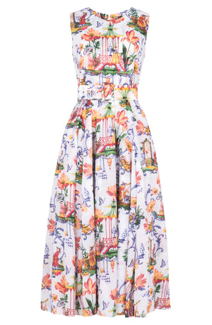 Aster Dress Crew Neck Sleeveless Midi Plus Length Cotton Musola (East Moon White)