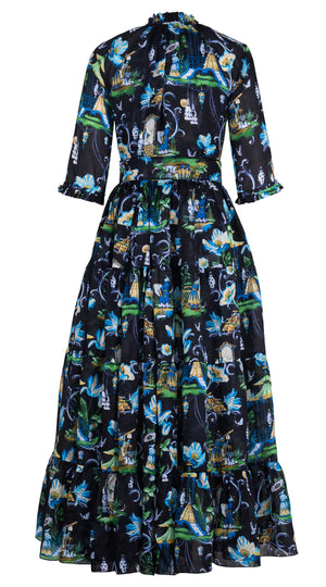 Eva Dress Crew Neck 3/4 Sleeve Maxi Length Ramie (East Moon White)
