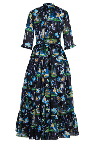 Eva Dress Crew Neck 3/4 Sleeve Maxi Length Cotton Musola (East Moon White)