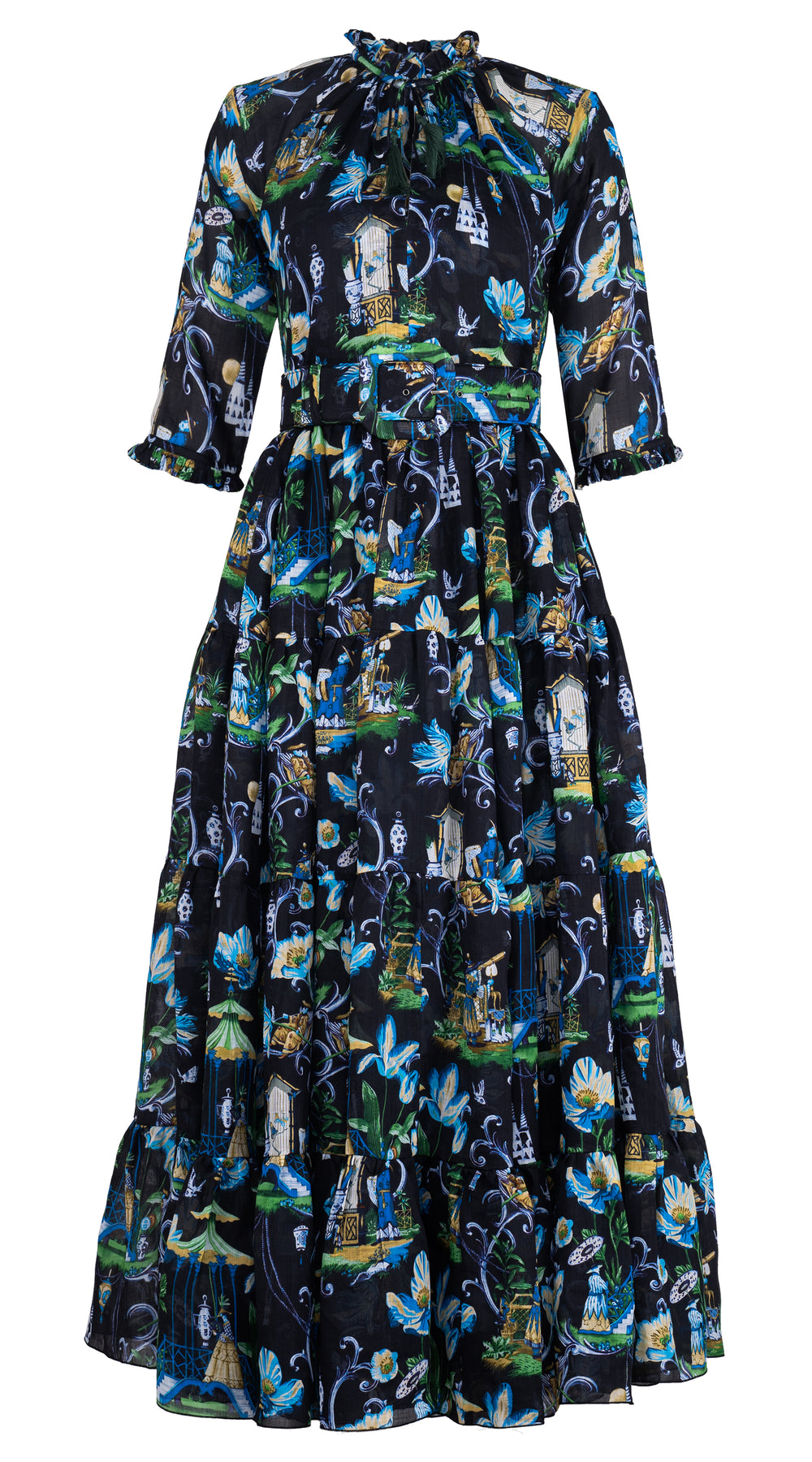 Eva Dress Crew Neck 3/4 Sleeve Maxi Length Cotton Musola (East Moon White)